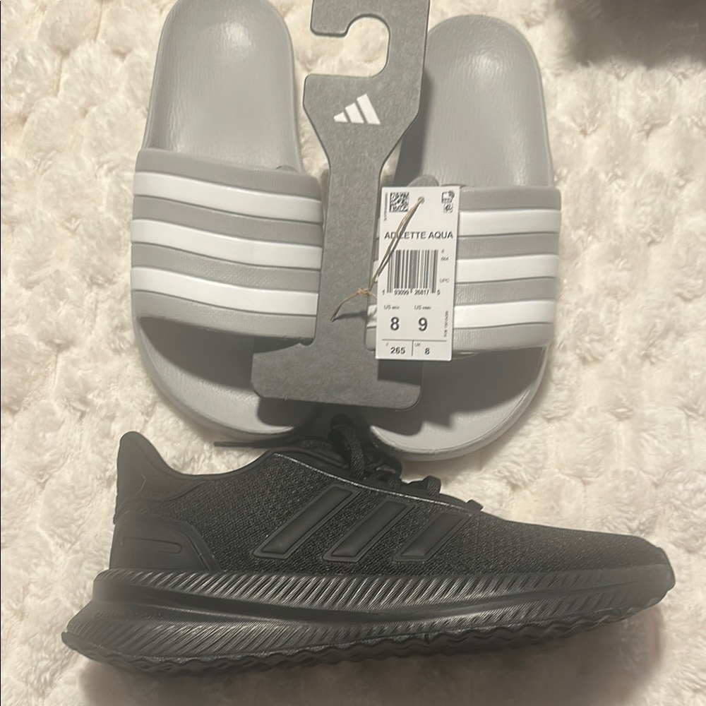 Adidas Black Running Shoes and Gray Slides Combo size 8 men
